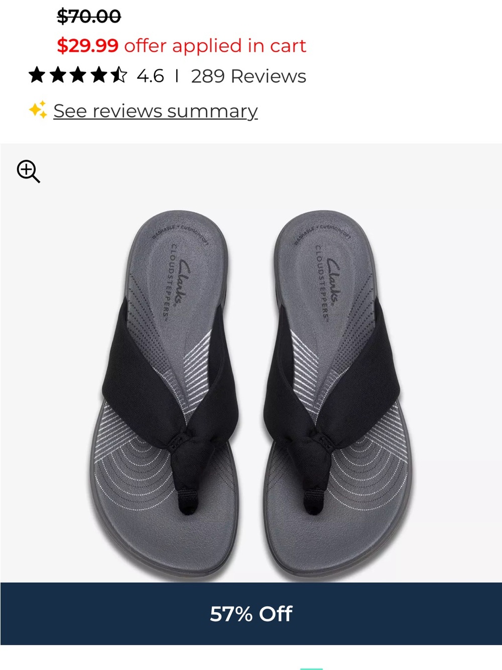 Clarks Women’s Cloudstepper Black Fabric Cushioned Thong Sandals Size 9 - Picture 6 of 7